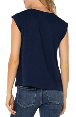 Liverpool Los Angeles Tops|Tees-SLEEVELESS WOVEN KNIT TOP Darknavy