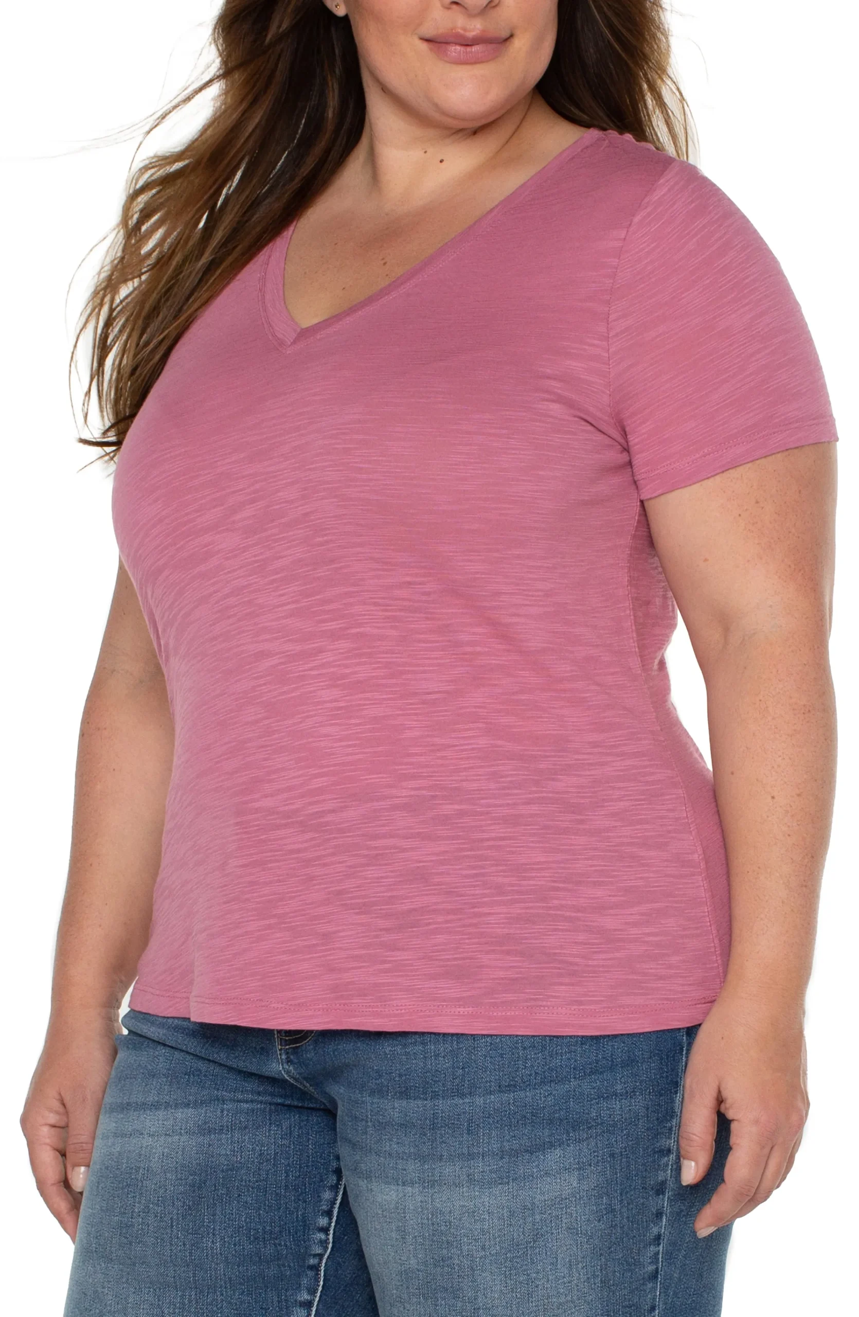 Liverpool Los Angeles Tops-SLIM FIT V-NECK SLUB KNIT TEE Wildrose