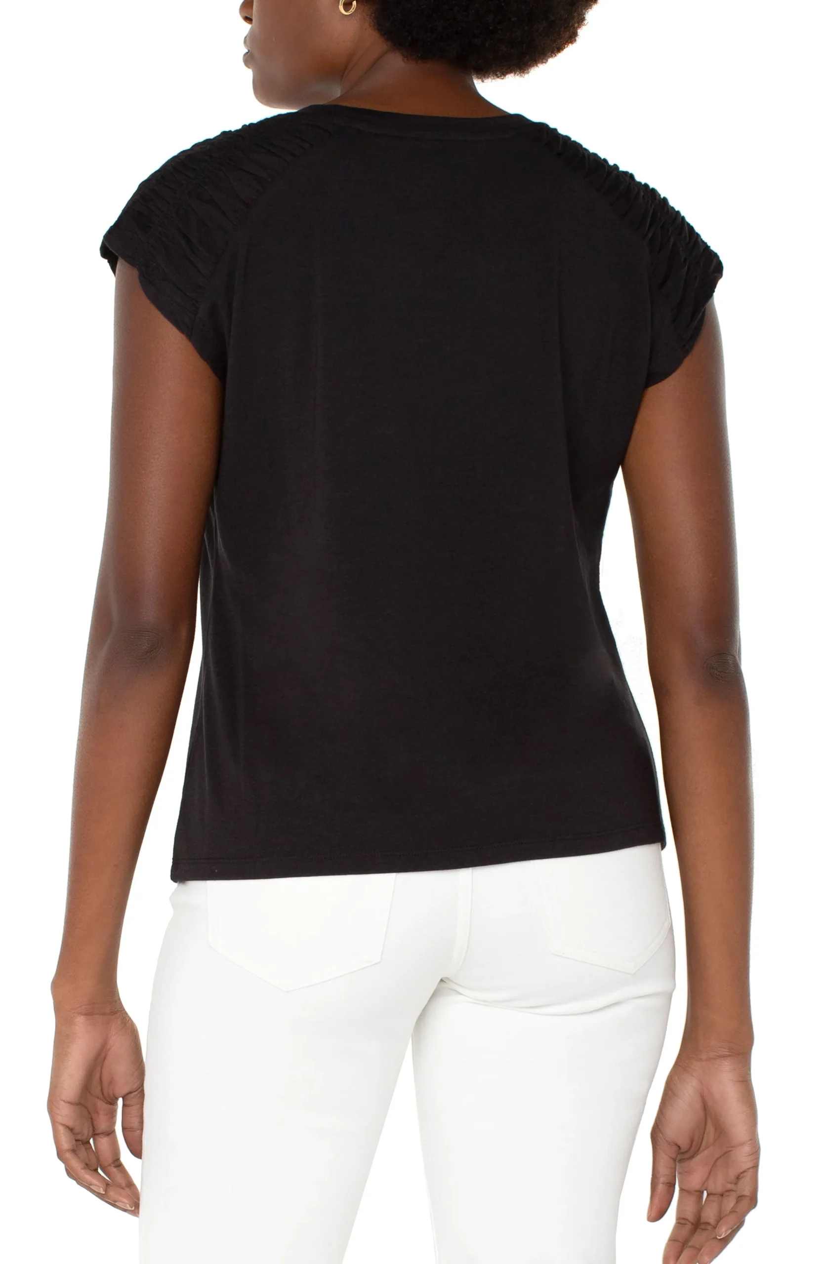 Liverpool Los Angeles Tees-SMOCKED SHOULDER RAGLAN KNIT TOP Black