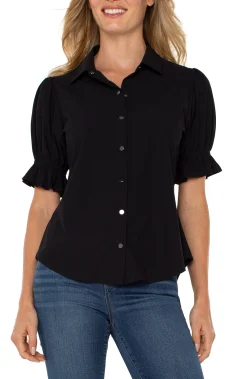 Liverpool Los Angeles Tops-SNAP FRONT KNIT SHIRT Black