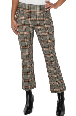 Liverpool Los Angeles Knit Pull-On-STELLA KICK FLARE WITH WELT POCKETS Blackcinnamontartanplaid