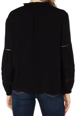 Liverpool Los Angeles Tops-TIE FRONT POPOVER SHIRRED BLOUSE Black