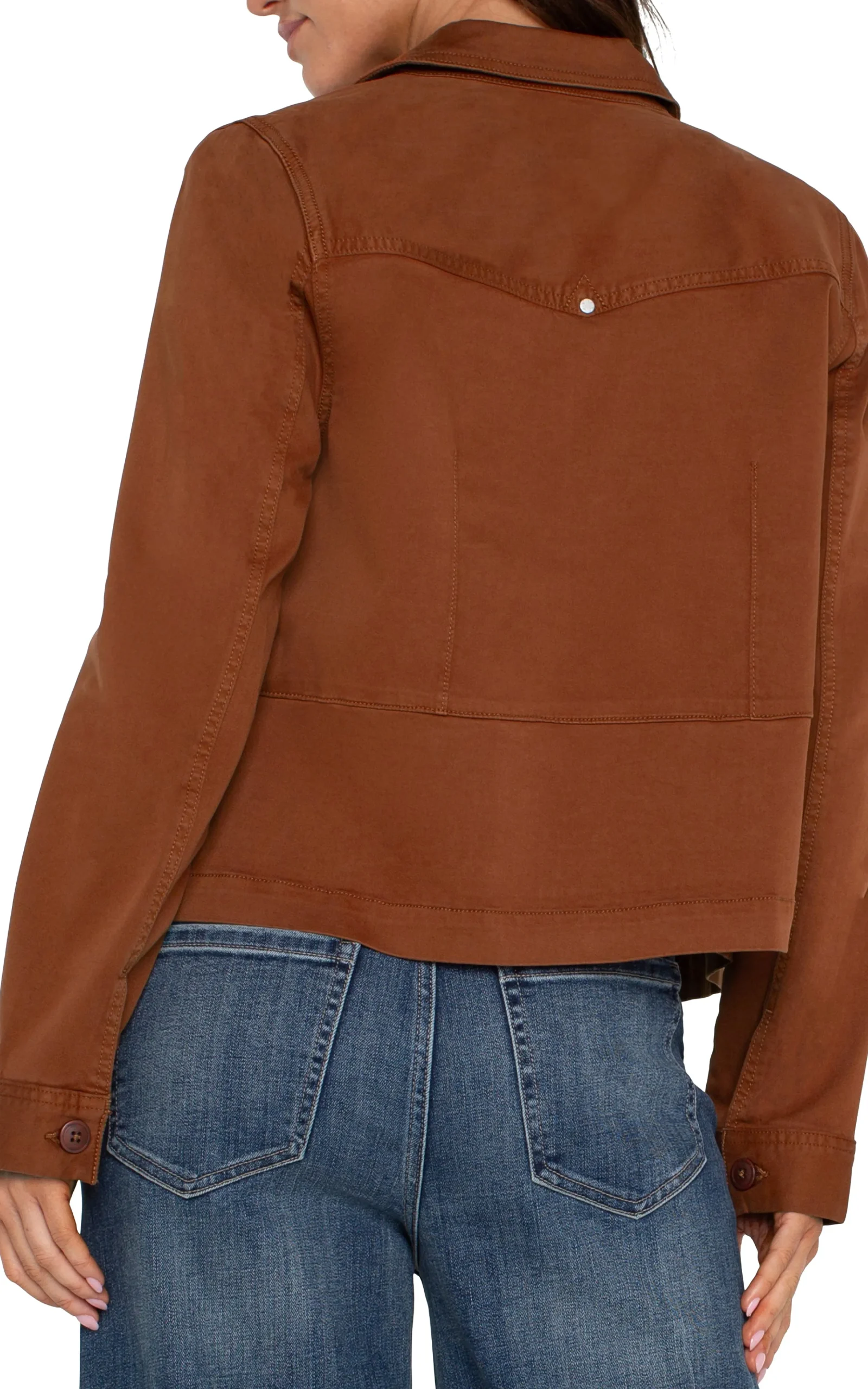 Liverpool Los Angeles Jackets-TRUCKER JACKET WITH PEPLUM HEM Burlywood