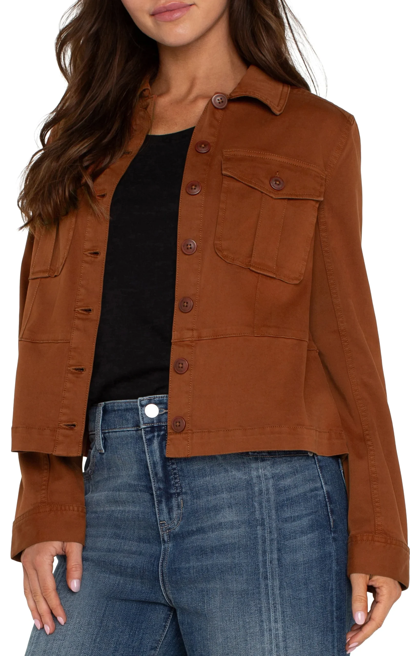 Liverpool Los Angeles Jackets-TRUCKER JACKET WITH PEPLUM HEM Burlywood