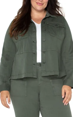 Liverpool Los Angeles Jackets-TRUCKER JACKET WITH PEPLUM HEM Mossgreen