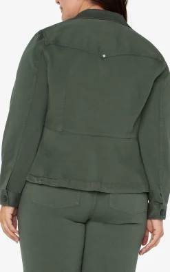 Liverpool Los Angeles Jackets-TRUCKER JACKET WITH PEPLUM HEM Mossgreen