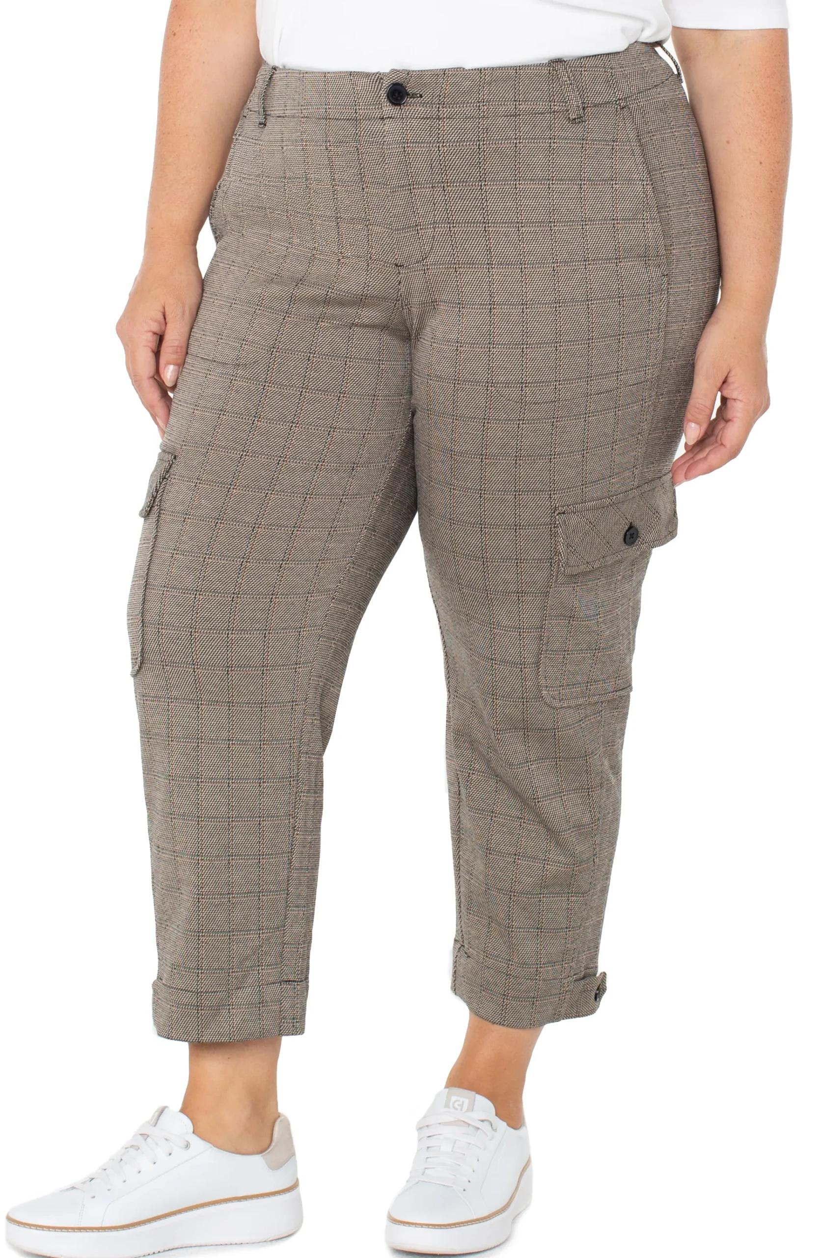 Liverpool Los Angeles Pants-UTILITY CARGO CROP WITH TAB HEM Peppercornplaid