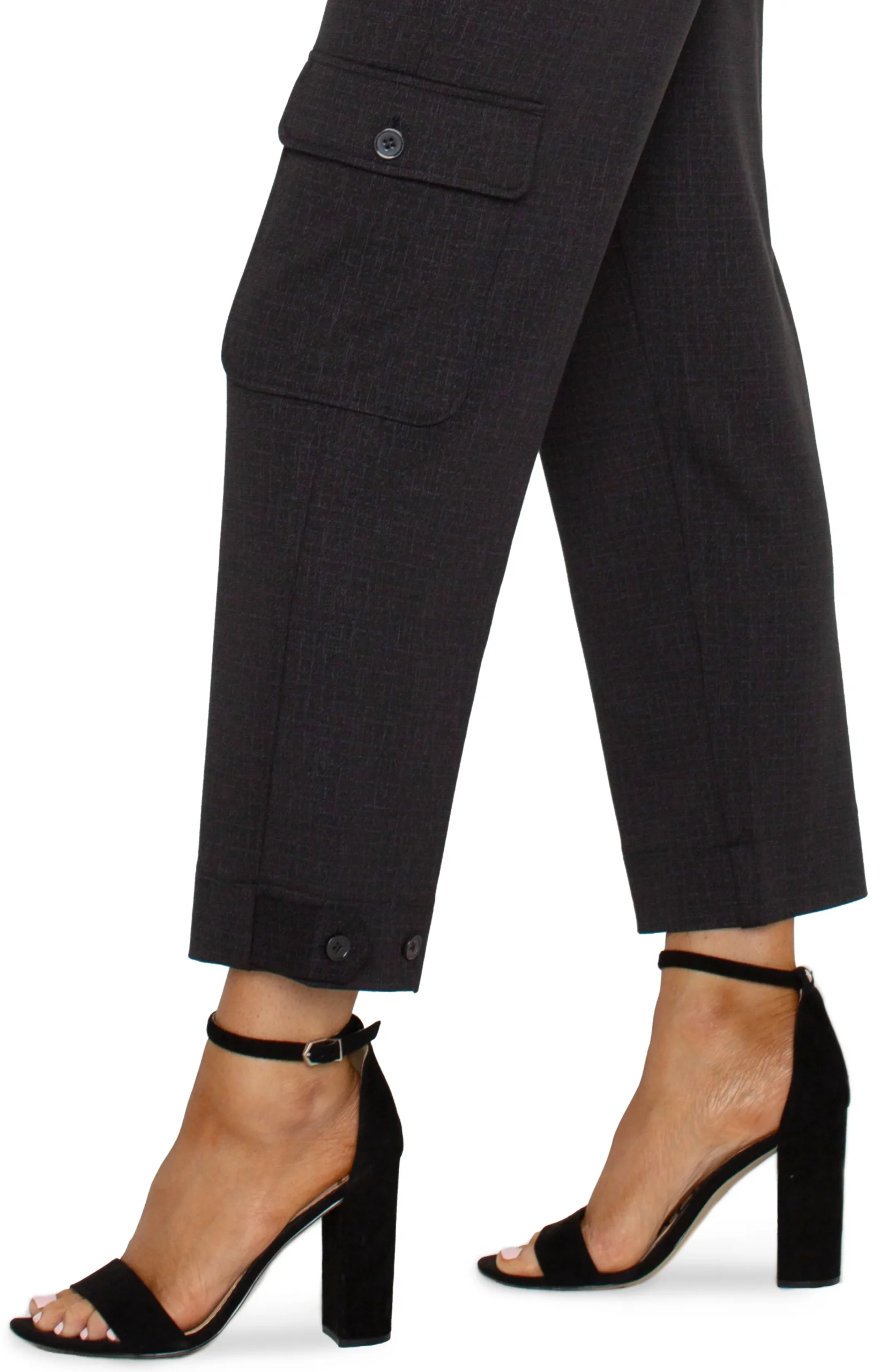 Liverpool Los Angeles Pants|Utility Pants-UTILITY CARGO CROP WITH TAB HEM Blackcrosshatch