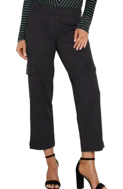 Liverpool Los Angeles Pants|Utility Pants-UTILITY CARGO CROP WITH TAB HEM Blackcrosshatch