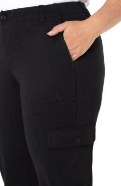 Liverpool Los Angeles Pants-UTILITY CARGO CROP WITH TAB HEM Blackcrosshatch