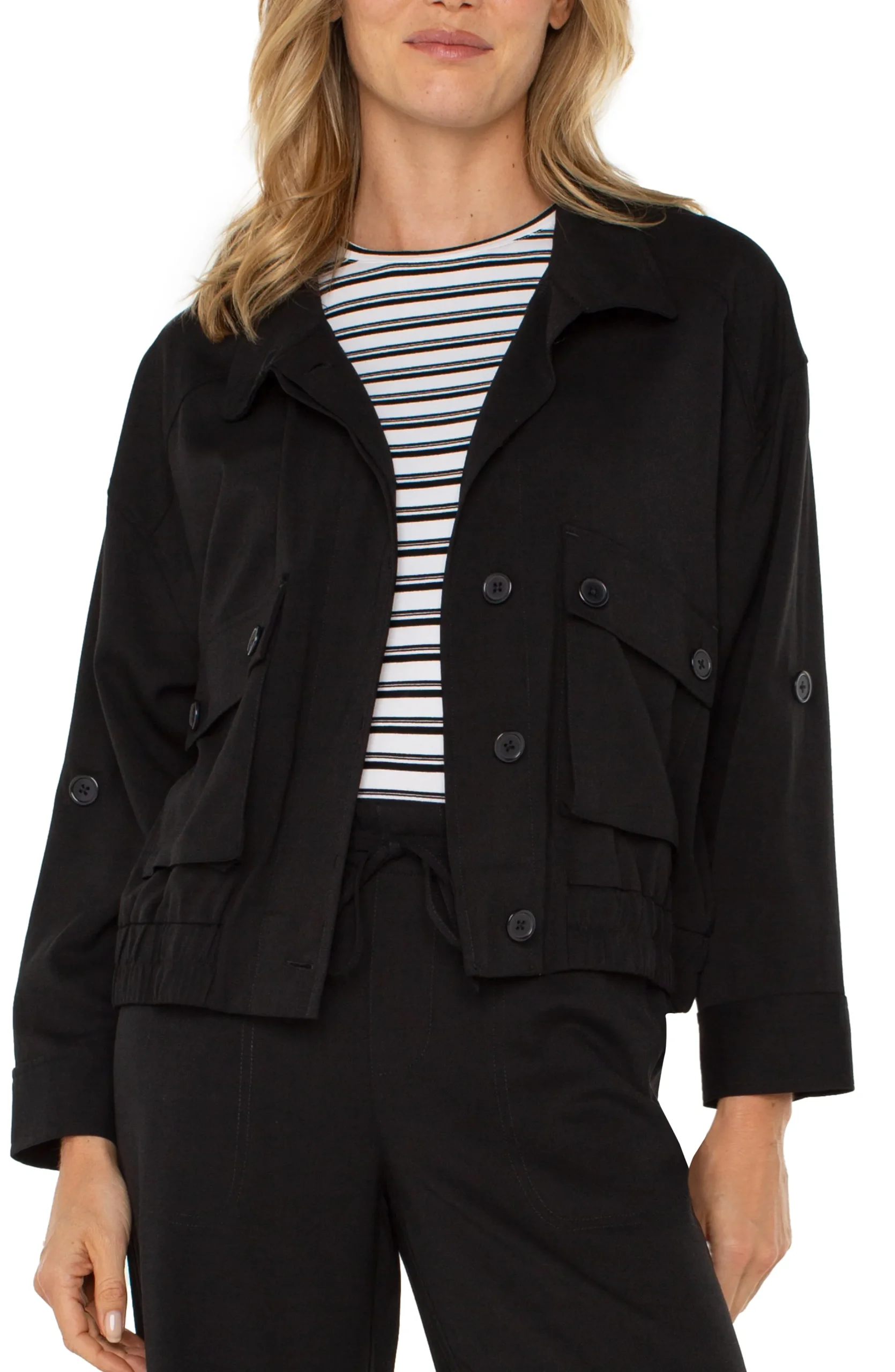 Liverpool Los Angeles Jackets-UTILITY JACKET WITH CINCH HEM Black