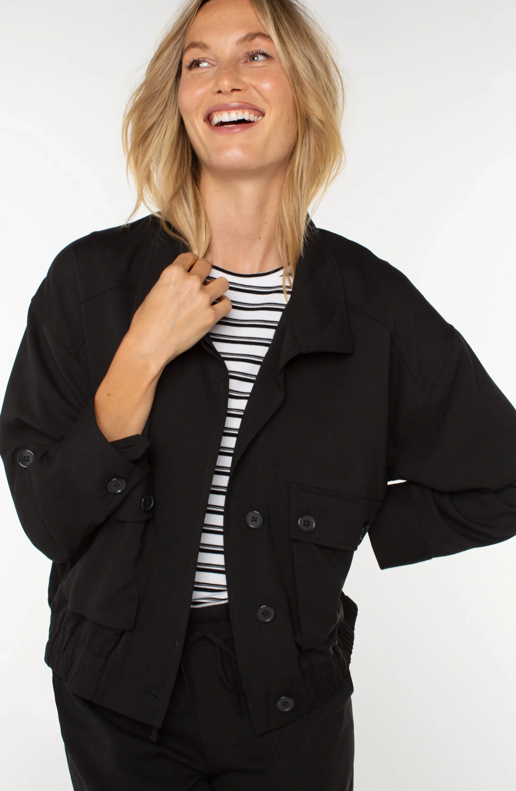 Liverpool Los Angeles Jackets-UTILITY JACKET WITH CINCH HEM Black