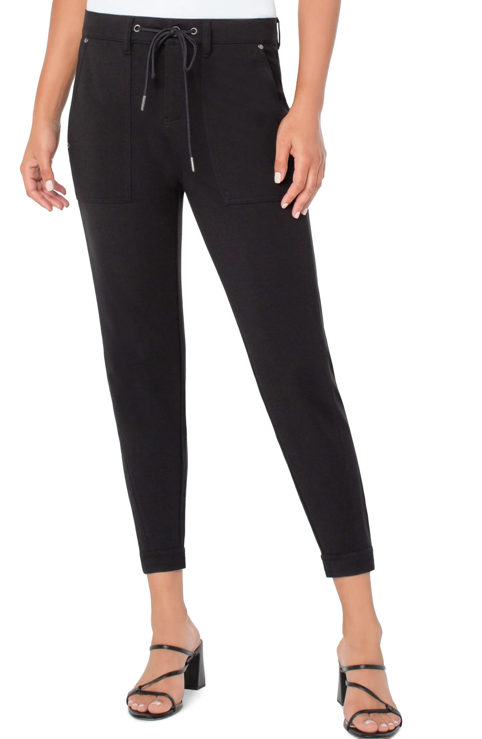 Liverpool Los Angeles Utility Pants-UTILITY JOGGER WITH SNAP HEM Black