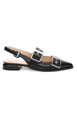 Liverpool Los Angeles Flats-VILLA LEATHER SLINGBACK WITH DOUBLE BUCKLE Black