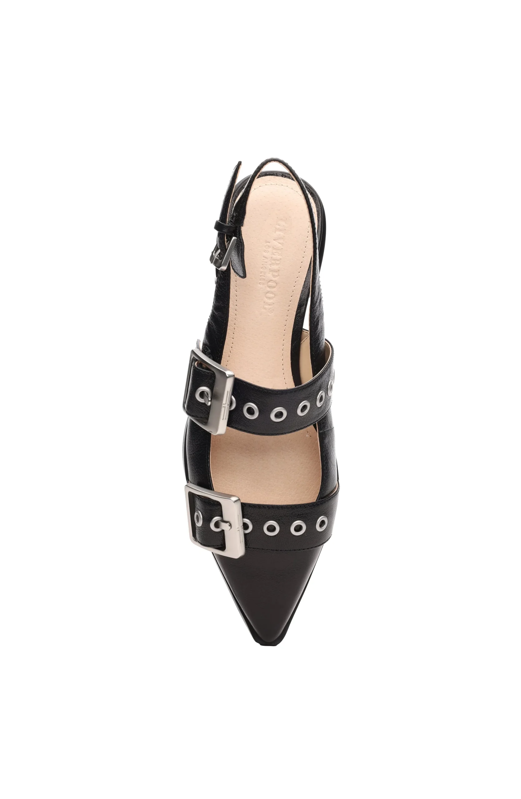 Liverpool Los Angeles Flats-VILLA LEATHER SLINGBACK WITH DOUBLE BUCKLE Black