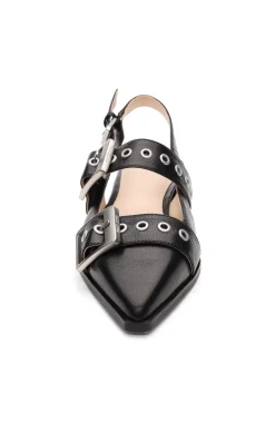 Liverpool Los Angeles Flats-VILLA LEATHER SLINGBACK WITH DOUBLE BUCKLE Black