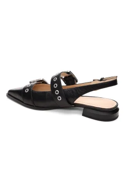 Liverpool Los Angeles Flats-VILLA LEATHER SLINGBACK WITH DOUBLE BUCKLE Black