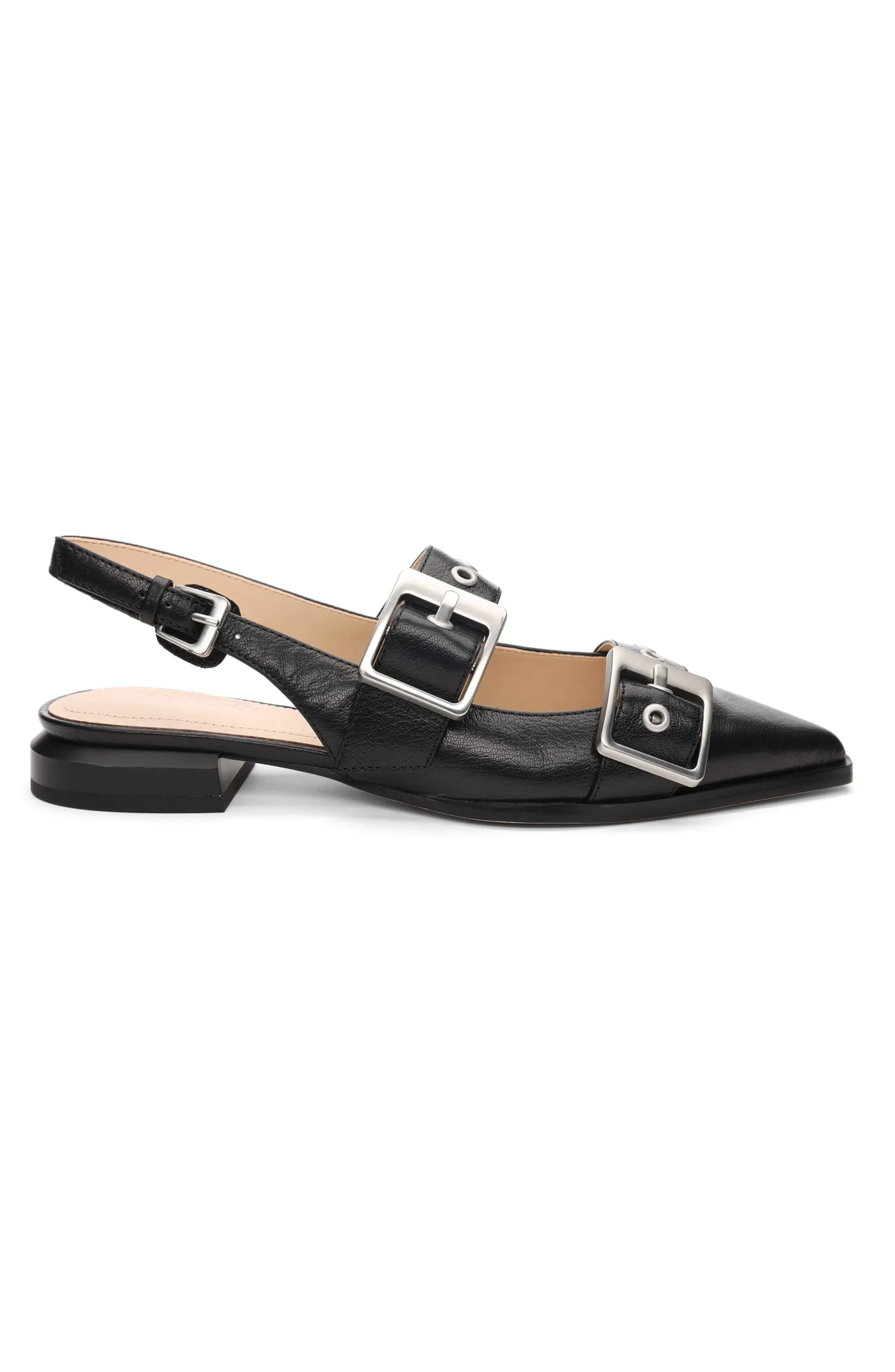 Liverpool Los Angeles Flats-VILLA LEATHER SLINGBACK WITH DOUBLE BUCKLE Black