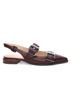 Liverpool Los Angeles Flats-VILLA LEATHER SLINGBACK WITH DOUBLE BUCKLE Hickory
