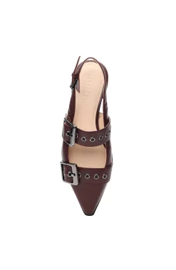 Liverpool Los Angeles Flats-VILLA LEATHER SLINGBACK WITH DOUBLE BUCKLE Hickory