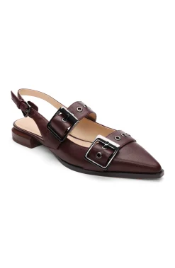 Liverpool Los Angeles Flats-VILLA LEATHER SLINGBACK WITH DOUBLE BUCKLE Hickory