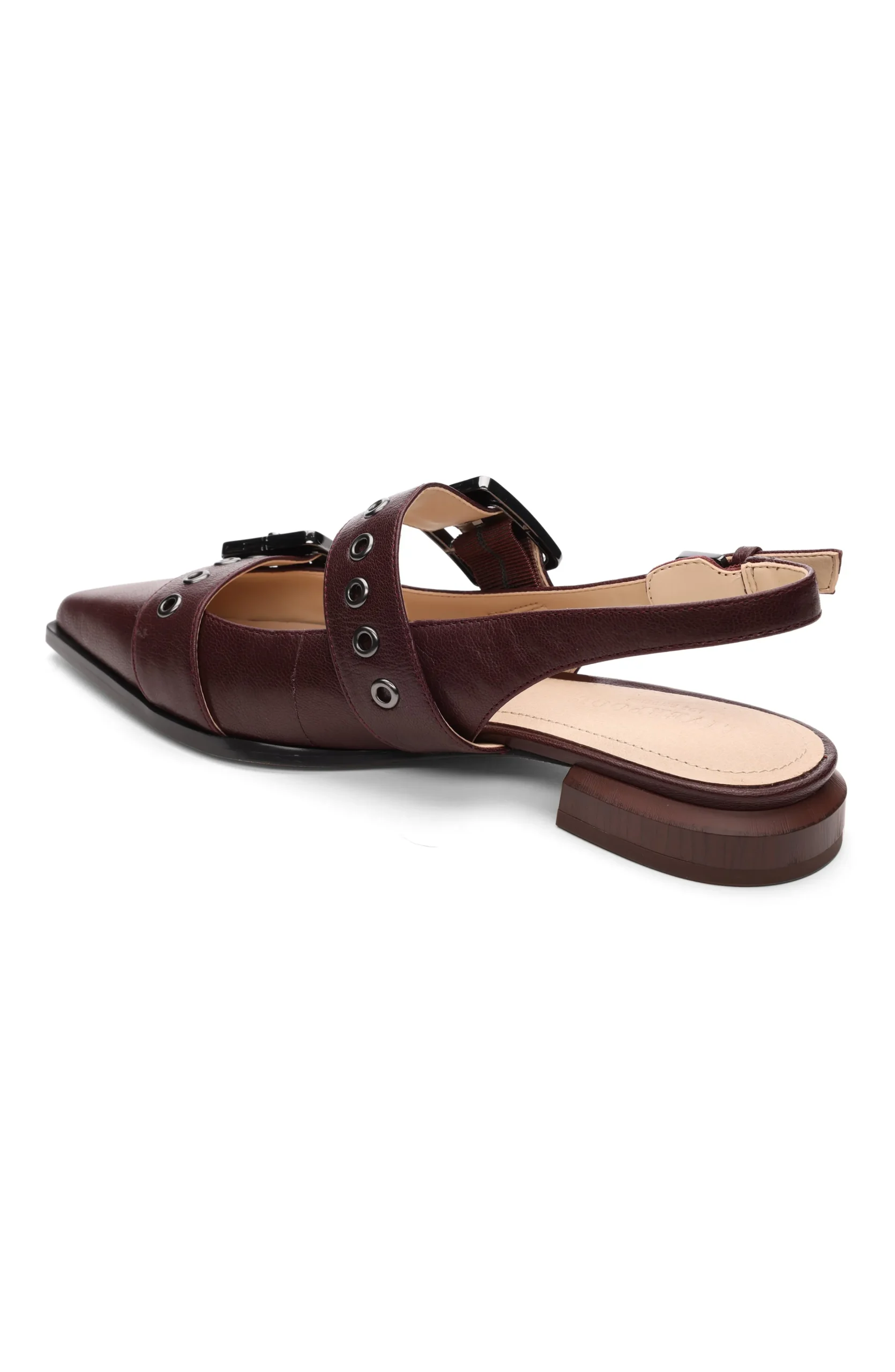 Liverpool Los Angeles Flats-VILLA LEATHER SLINGBACK WITH DOUBLE BUCKLE Hickory