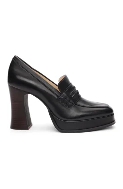 Liverpool Los Angeles Heels|Loafers-WESTLAKE LOAFER WITH MID STACK HEEL Black