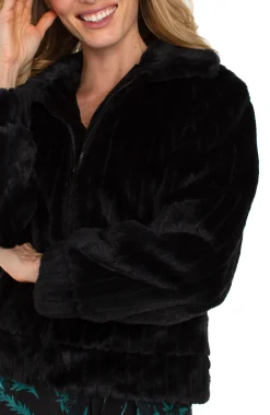 Liverpool Los Angeles Jackets-ZIP UP FAUX FUR JACKET Black