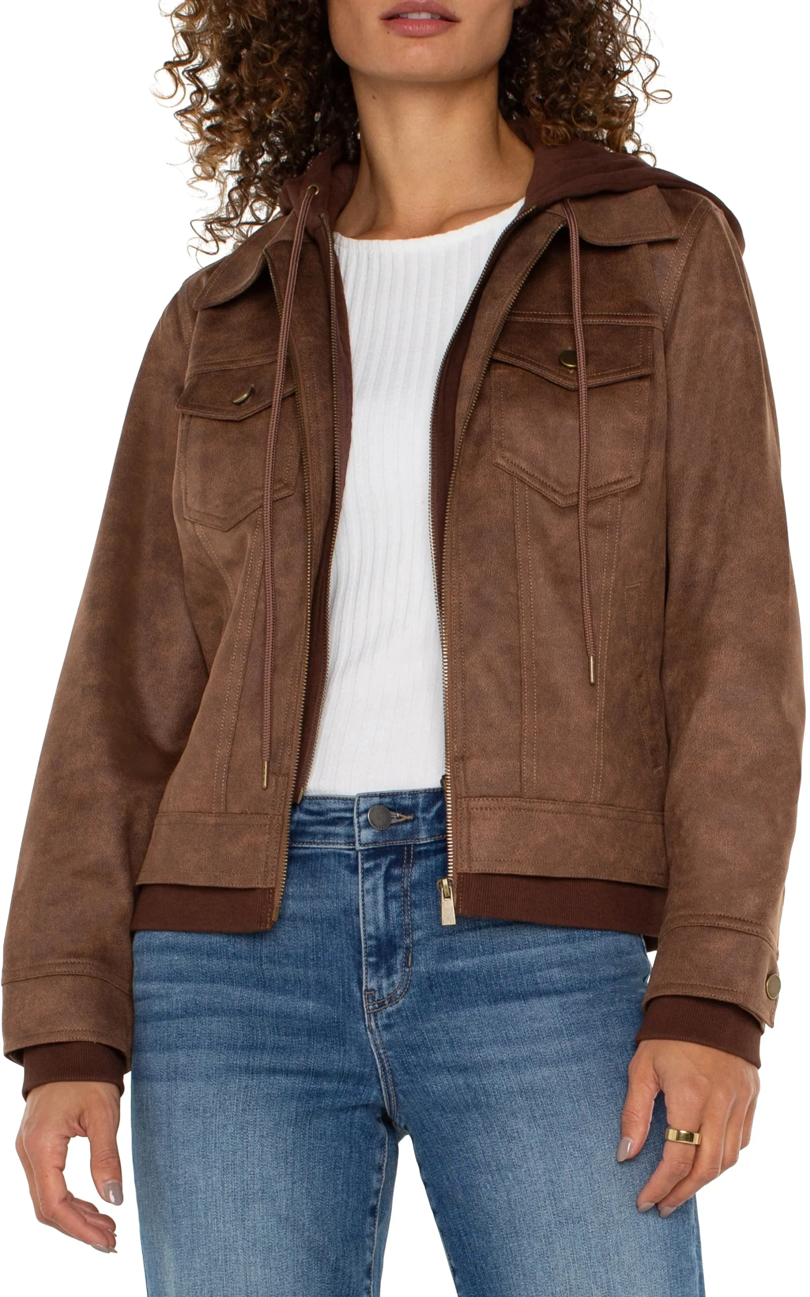 Liverpool Los Angeles Jackets-ZIP UP TRUCKER JACKET WITH REMOVABLE HOOD Vintageumber