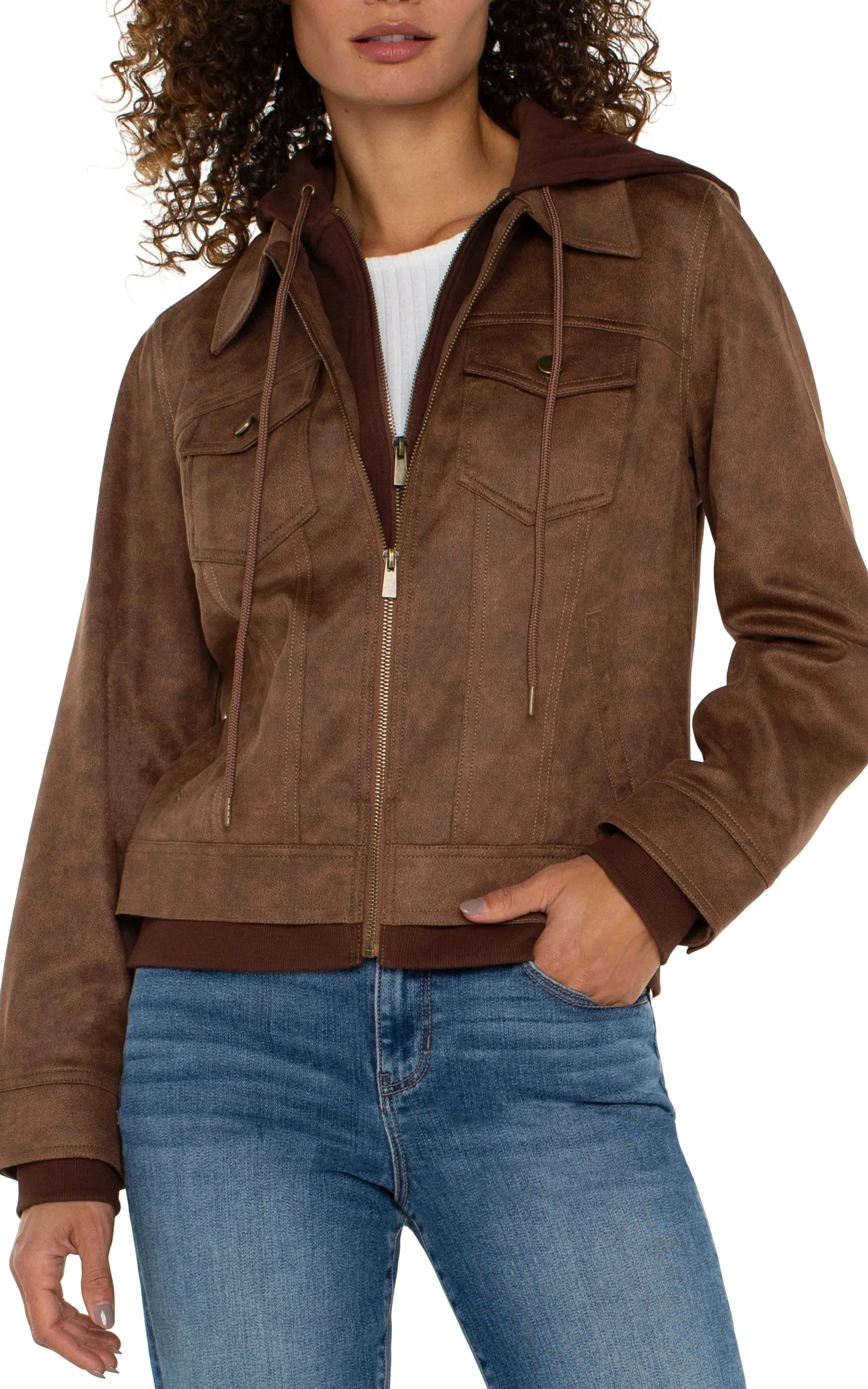Liverpool Los Angeles Jackets-ZIP UP TRUCKER JACKET WITH REMOVABLE HOOD Vintageumber